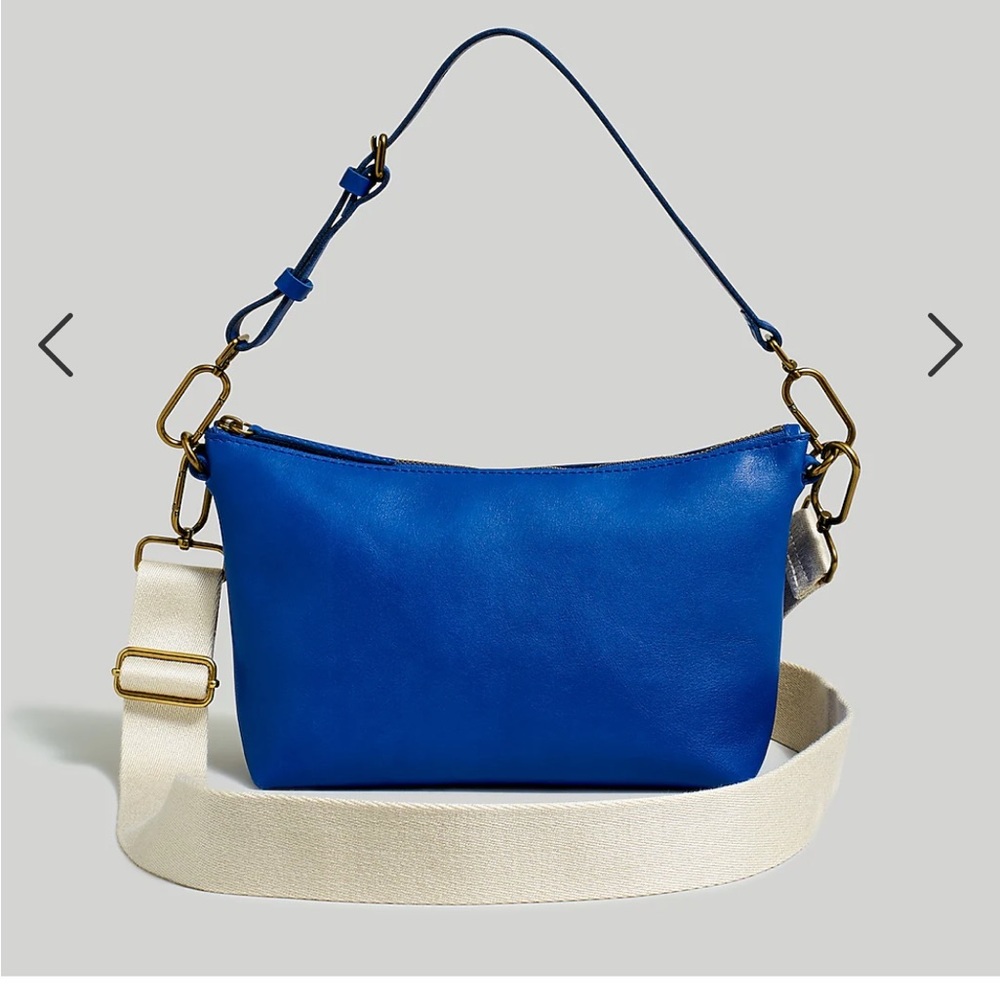 The Leather Carabiner Crossbody Sling Bag in bluestone